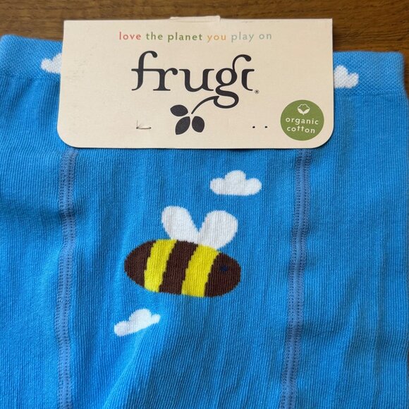 FRUGI Bee Little Knitted Leggings Girls 1-2Y NEW Blue Organic Cotton Tights NWT - Picture 3 of 7